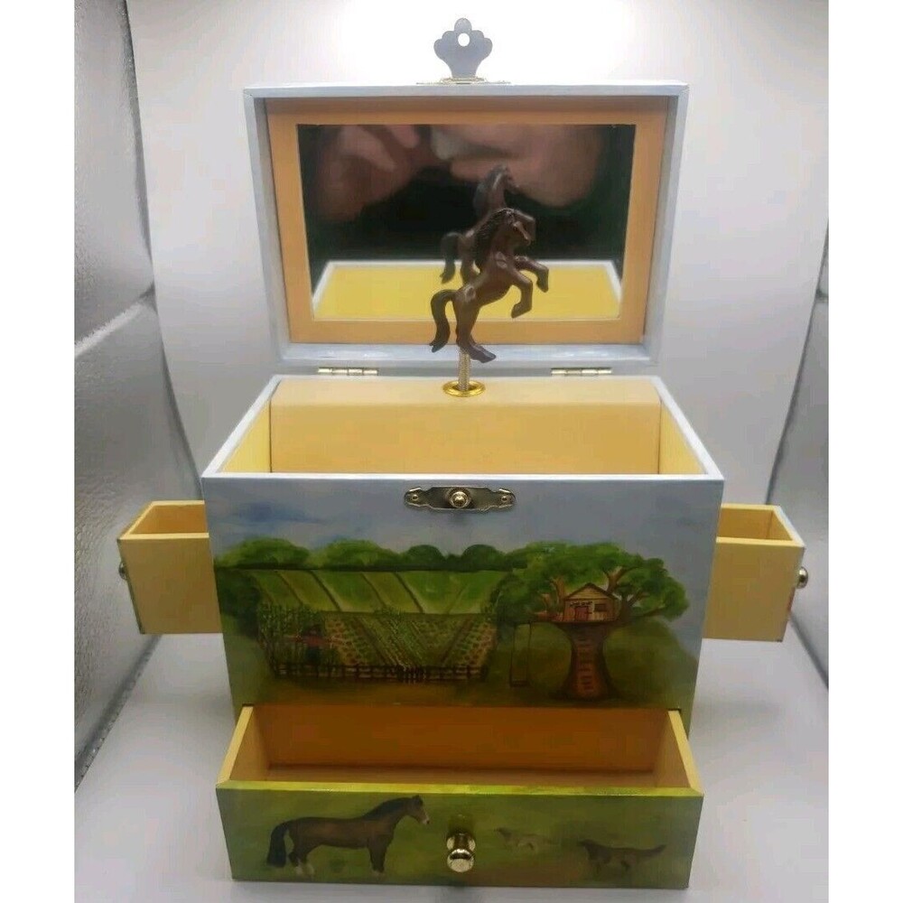 Enchantmints Music Jewelry Box. Horse Ranch Trinket Box With Mirror. Working